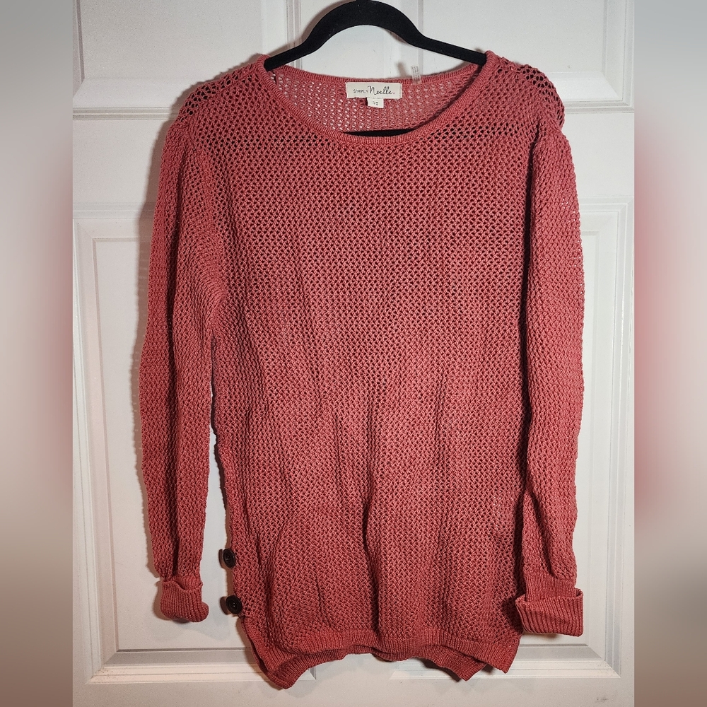 Simply Noelle Pink Open Knit Sweater Button Detail S/M (8-10)